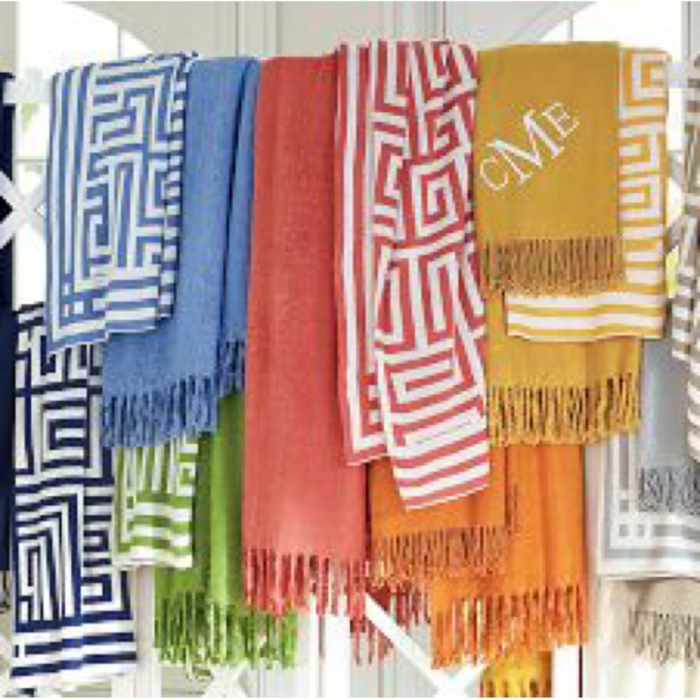 New Pottery Barn Greek Key Knot Oversized Throw Blanket, Marigold Yellow 55X80”